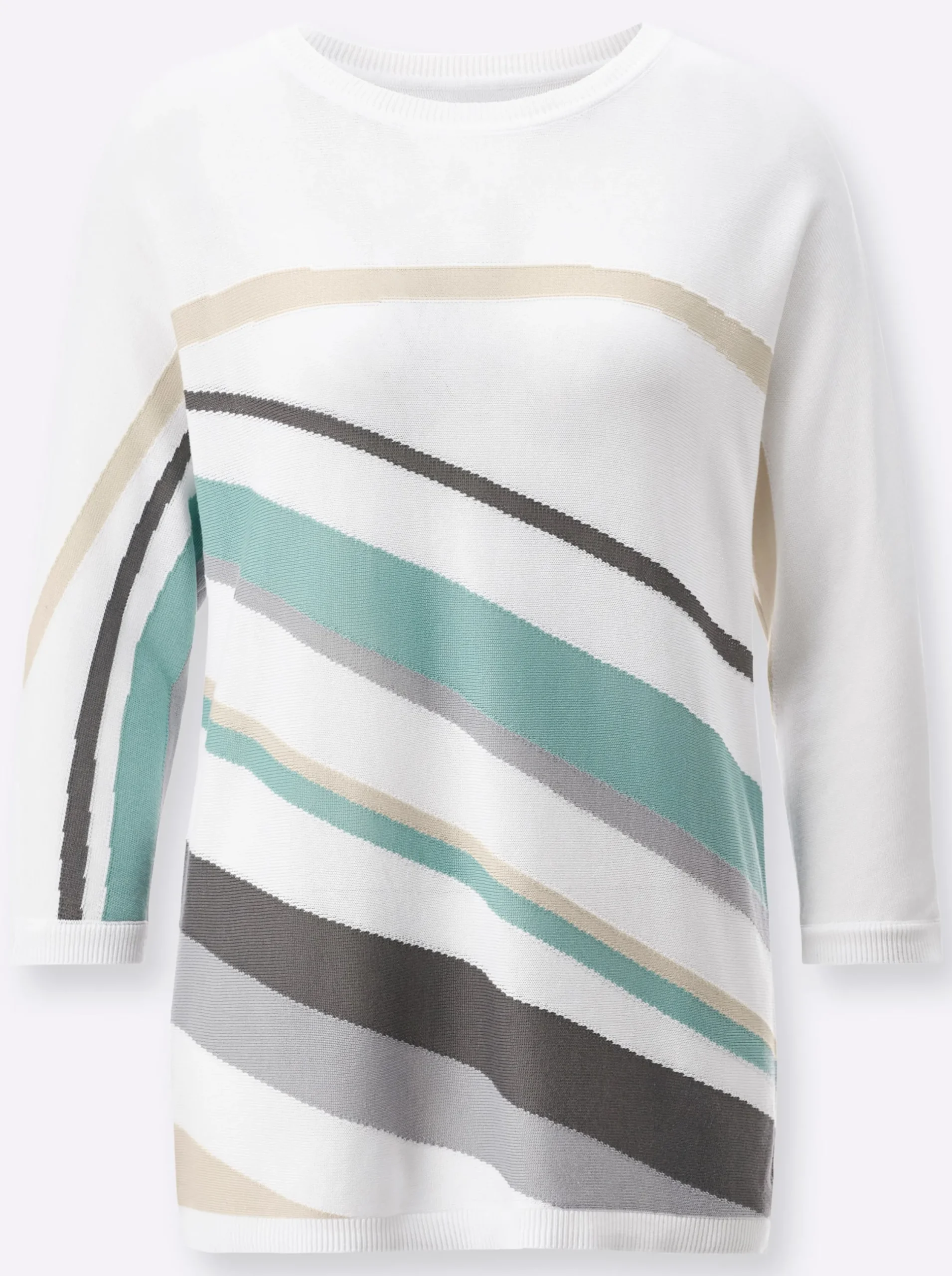 Pullover| 3/4 Arm-Pullover mit grafischem Intarsienmuster elfenbein-salbei-bedruckt