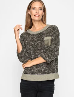 Pullover|heine 3/4 Arm-Pullover mit Kontrast-Blenden khaki-meliert