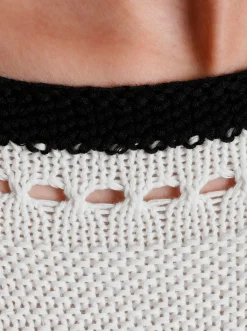 Pullover|CREATION L PREMIUM 3/4 Arm-Pullover mit platziertem Lochmuster weiß-schwarz-gemustert