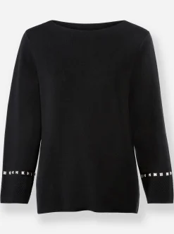 Pullover|heine 3/4 Arm-Pullover mit Steinchenverzierung schwarz