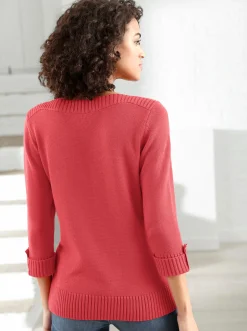 Pullover| 3/4 Arm-Pullover mit Zierriegel am Ärmel korallenrot
