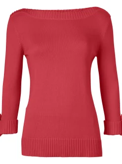 Pullover| 3/4 Arm-Pullover mit Zierriegel am Ärmel korallenrot