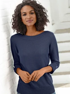 Pullover| 3/4 Arm-Pullover mit Zierriegel am Ärmel marine
