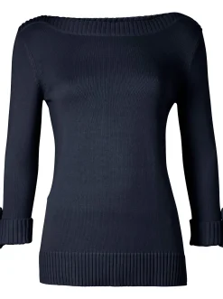 Pullover| 3/4 Arm-Pullover mit Zierriegel am Ärmel marine