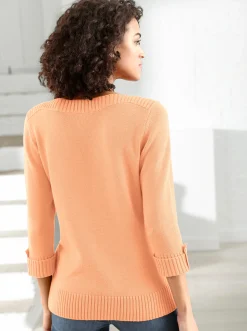 Pullover| 3/4 Arm-Pullover mit Zierriegel am Ärmel apricot