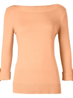 Pullover| 3/4 Arm-Pullover mit Zierriegel am Ärmel apricot