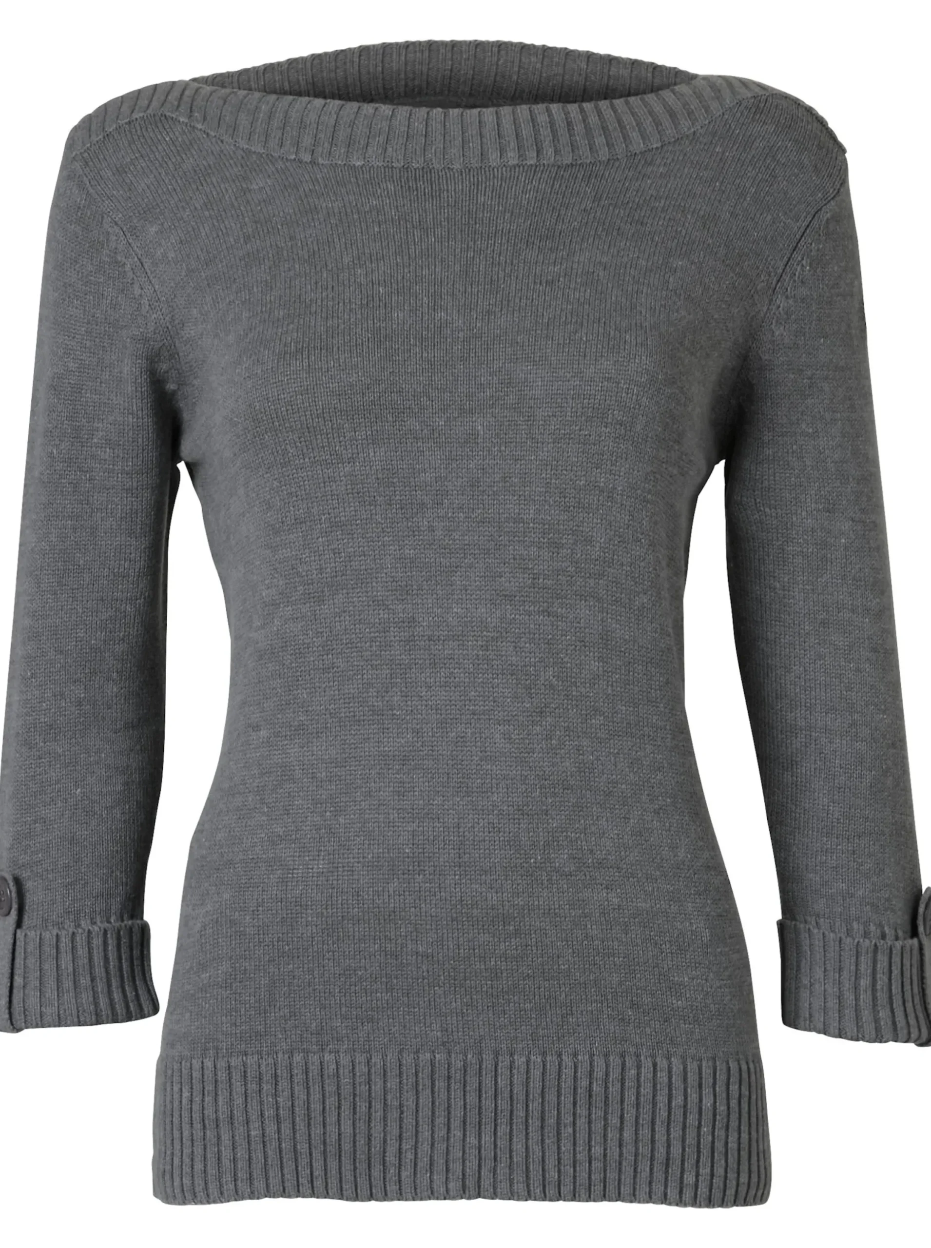 Pullover| 3/4 Arm-Pullover mit Zierriegel am Ärmel grau-meliert