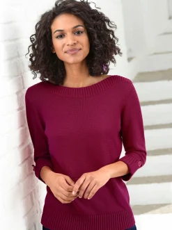 Pullover| 3/4 Arm-Pullover mit Zierriegel am Ärmel fuchsia