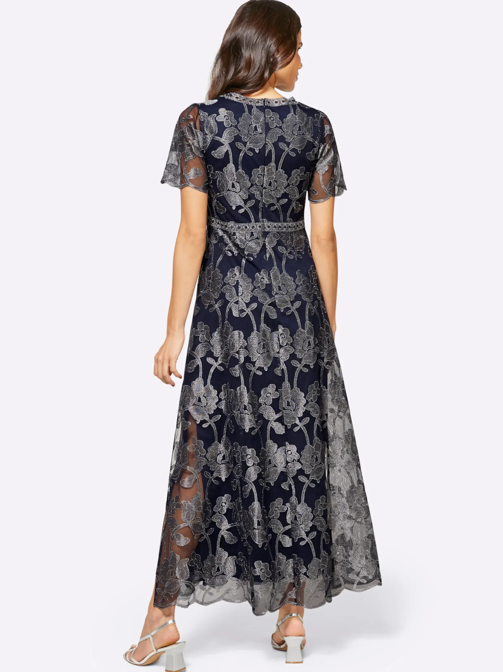Abendkleider|Kleider|heine Abendkleid mit glänzender Blütenstickerei marine