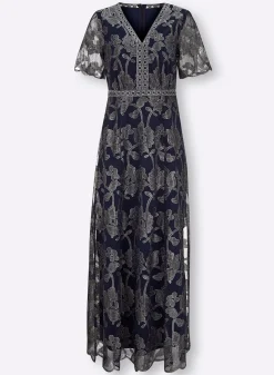 Abendkleider|Kleider|heine Abendkleid mit glänzender Blütenstickerei marine