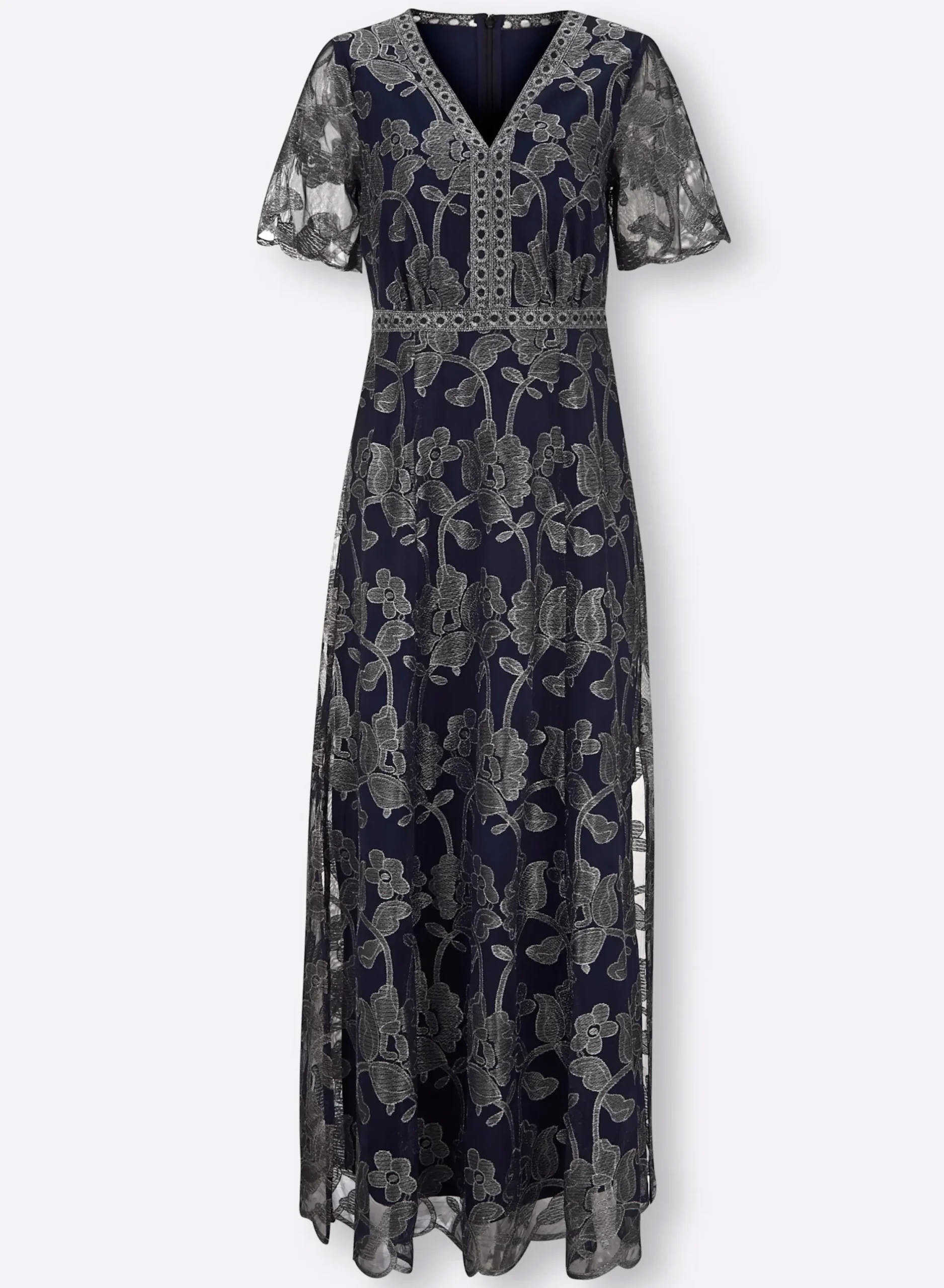 Abendkleider|Kleider|heine Abendkleid mit glänzender Blütenstickerei marine