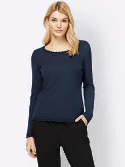 Basics|Pullover|heine Ajourpullover im Viskose-Baumwoll-Mix marine