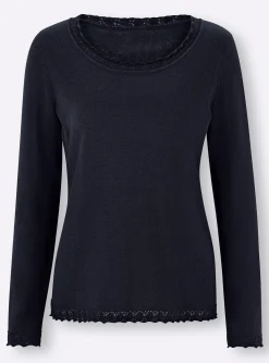 Basics|Pullover|heine Ajourpullover im Viskose-Baumwoll-Mix marine