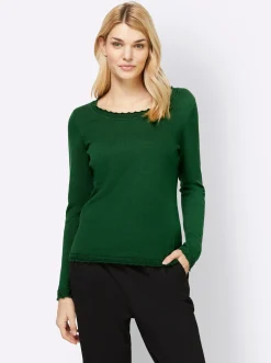 Basics|heine Ajourpullover im Viskose-Baumwoll-Mix moos