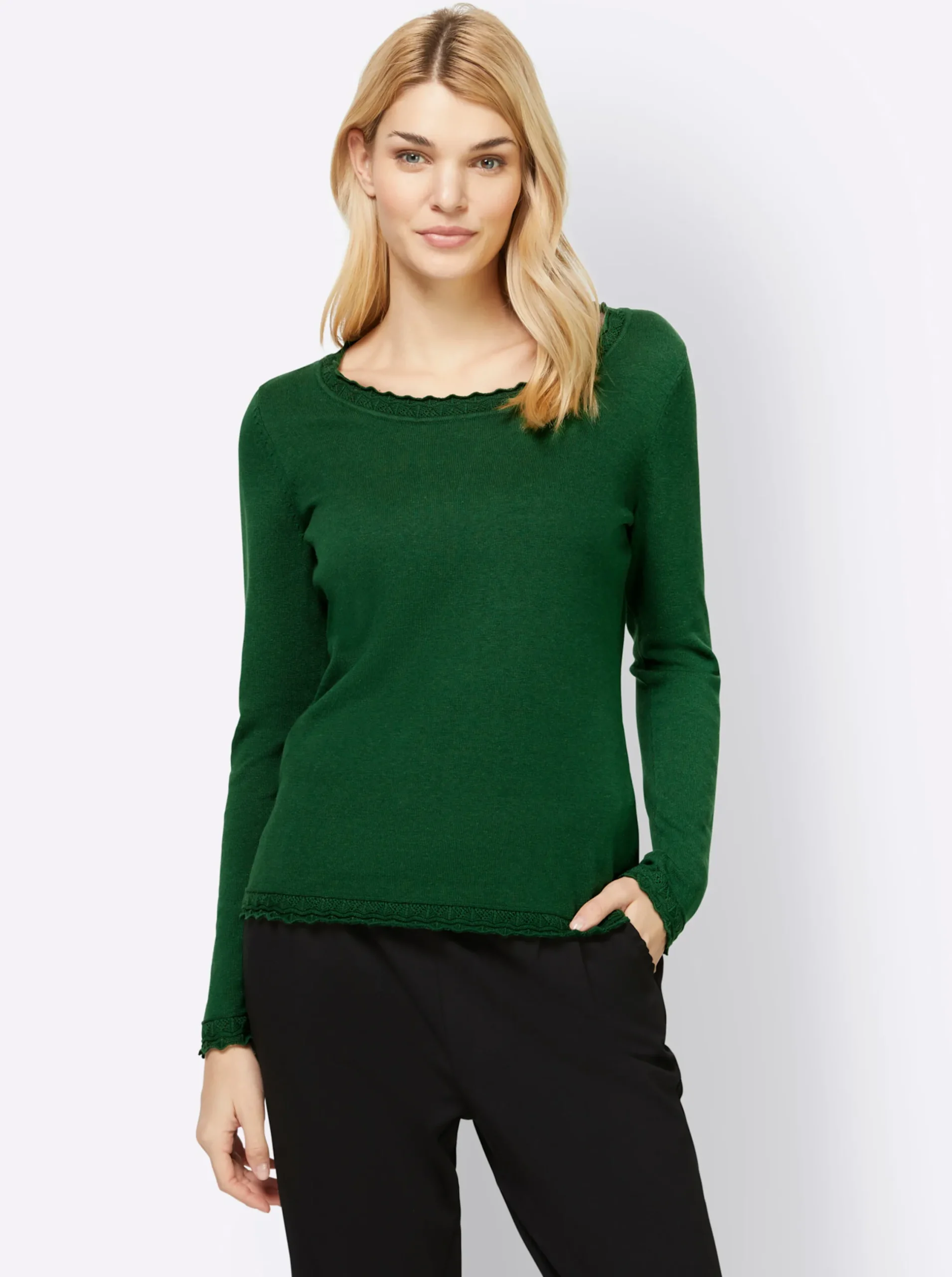 Basics|heine Ajourpullover im Viskose-Baumwoll-Mix moos