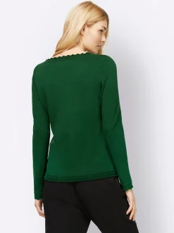 Basics|heine Ajourpullover im Viskose-Baumwoll-Mix moos