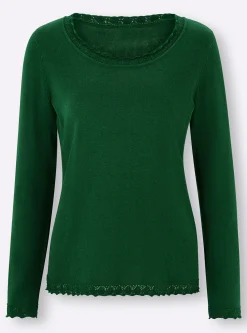 Basics|heine Ajourpullover im Viskose-Baumwoll-Mix moos