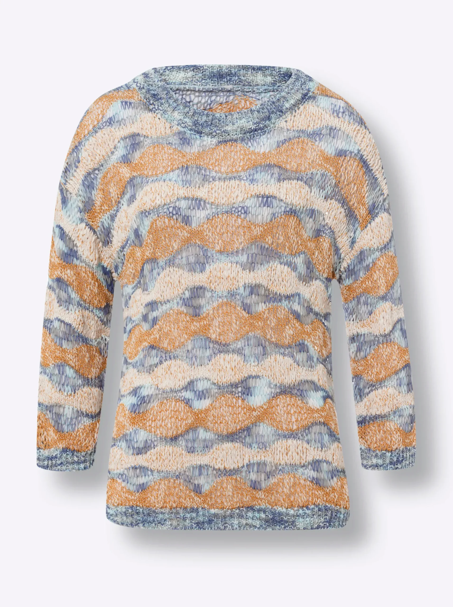 Pullover|heine Ajourpullover mit Bändchengarn ecru-himmelblau-gemustert