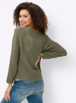 Pullover|heine Ajourpullover mit Fledermaus-Ärmeln khaki