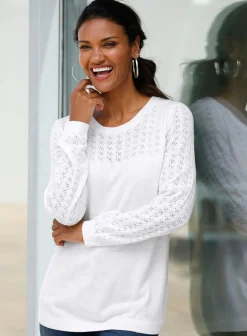 Pullover| Ajourpullover mit gerippten Abschlüssen weiß