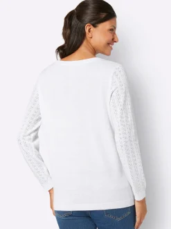 Pullover| Ajourpullover mit gerippten Abschlüssen weiß