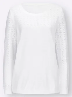 Pullover| Ajourpullover mit gerippten Abschlüssen weiß