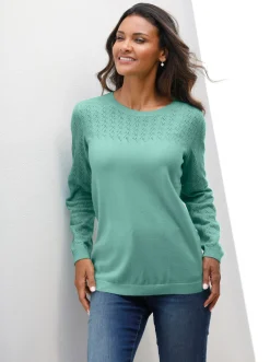 Pullover| Ajourpullover mit gerippten Abschlüssen salbei