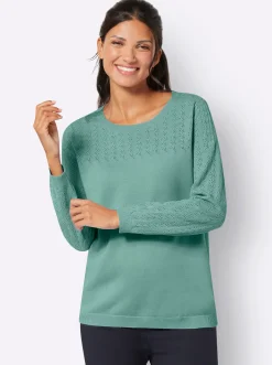 Pullover| Ajourpullover mit gerippten Abschlüssen salbei