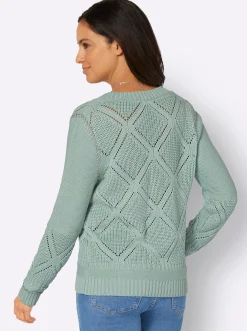 Pullover| Ajourpullover mit Kontrast-Ziernähten kalkmint