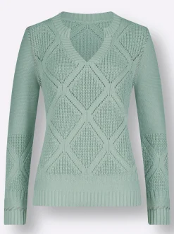 Pullover| Ajourpullover mit Kontrast-Ziernähten kalkmint