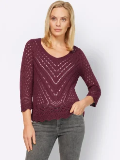 Strandmode|Pullover|heine Ajourpullover mit 3/4-Ärmeln bordeaux