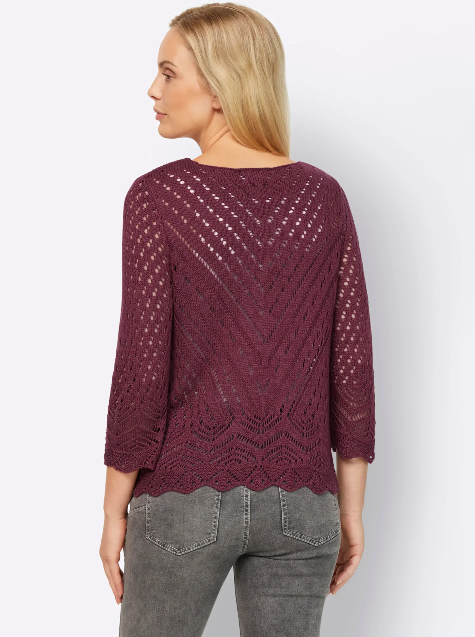 Strandmode|Pullover|heine Ajourpullover mit 3/4-Ärmeln bordeaux