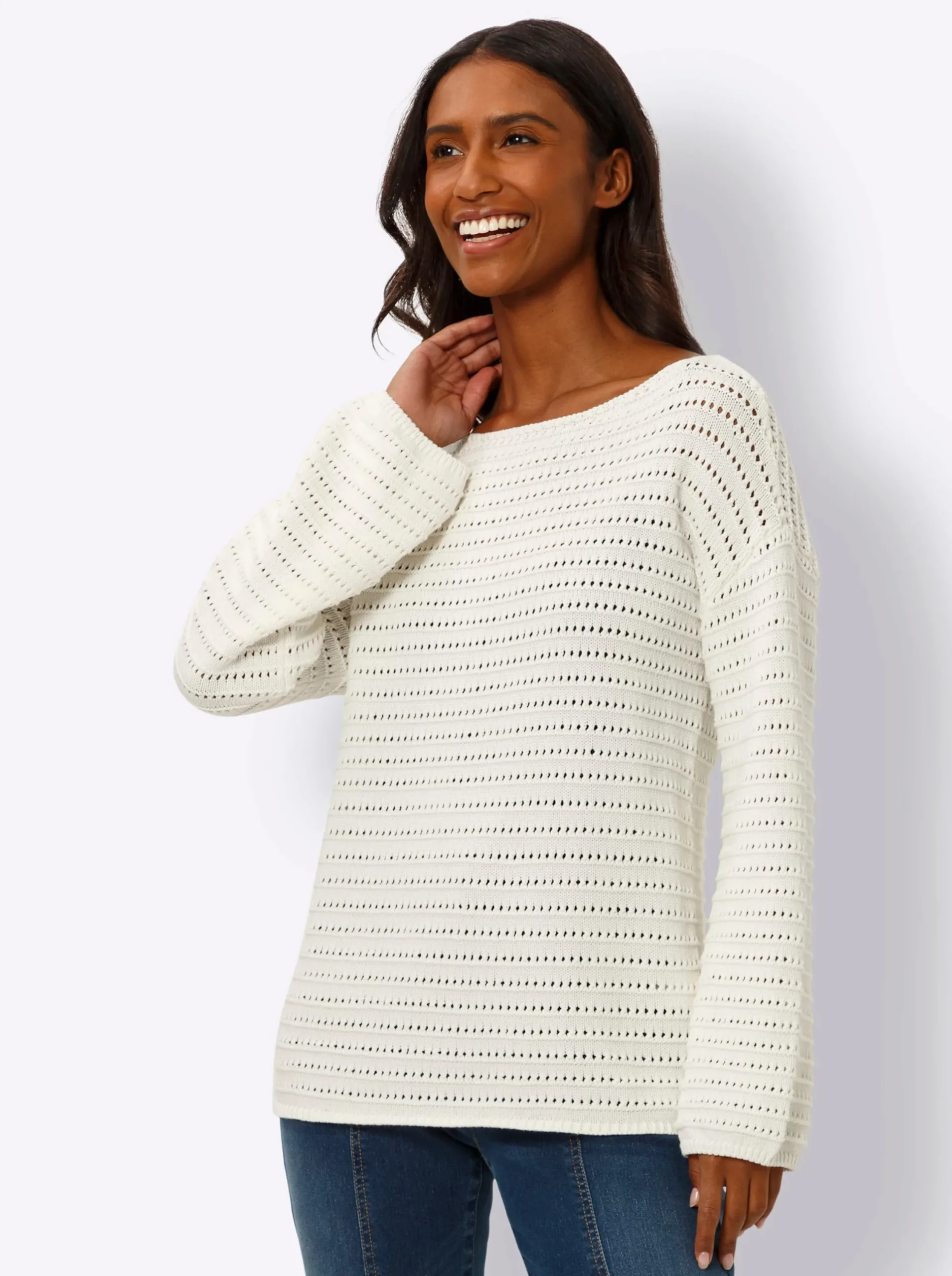 Pullover|heine Ajourpullover mit U-Boot-Ausschnitt ecru