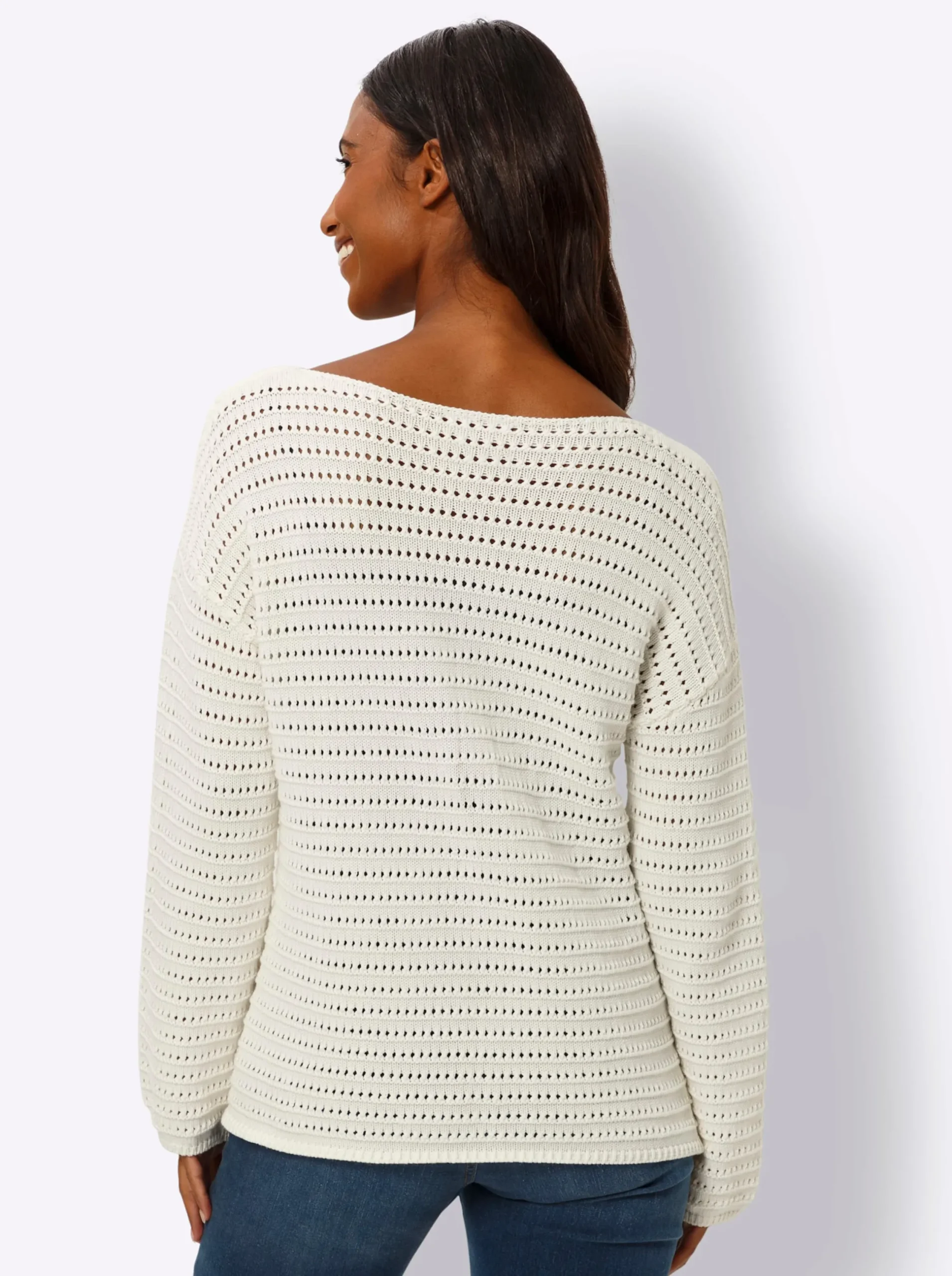Pullover|heine Ajourpullover mit U-Boot-Ausschnitt ecru