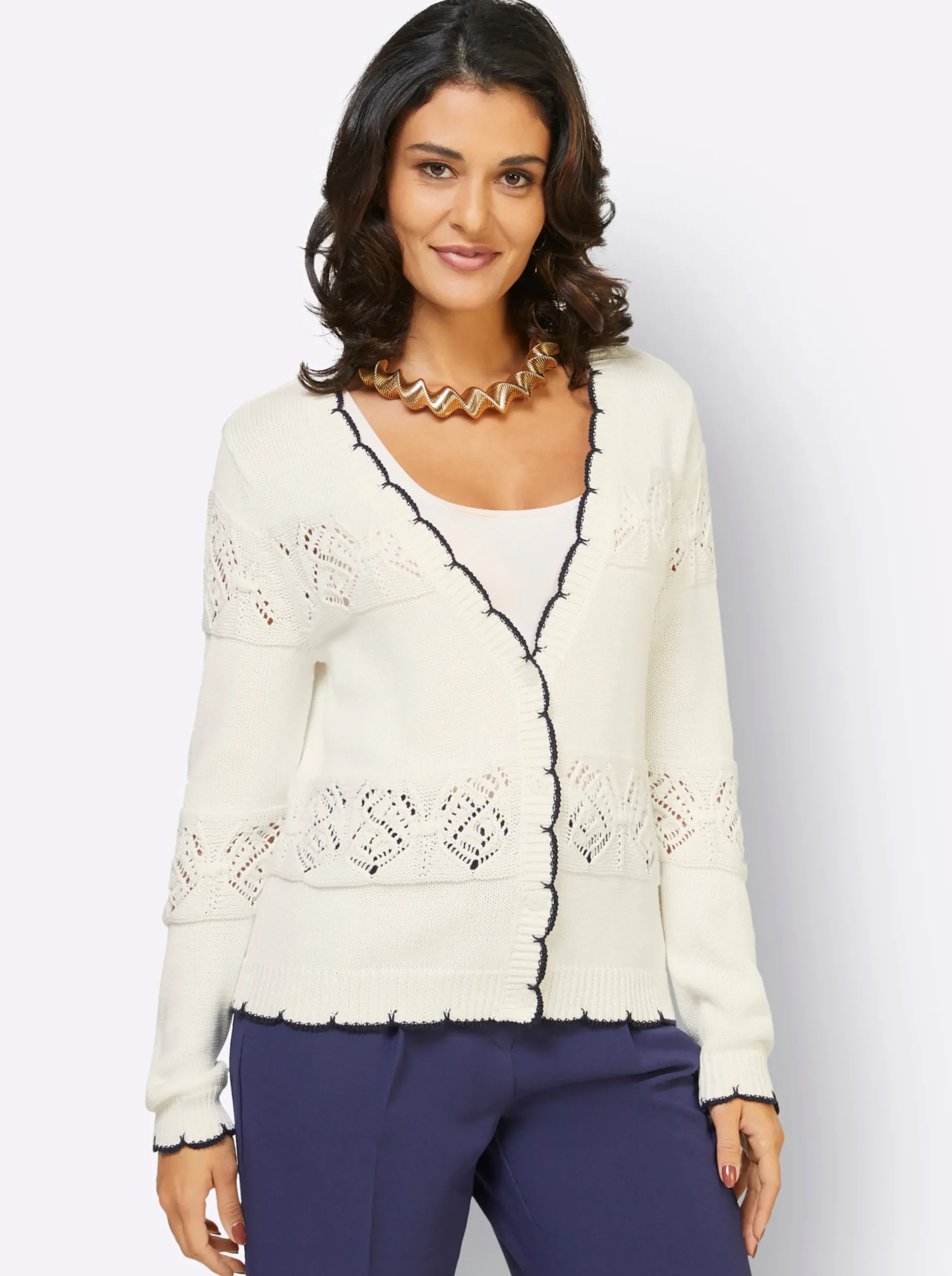 Strickjacken| Ajourstrickjacke ecru