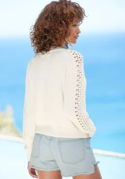 Strickjacken|Vivance Ajourstrickjacke creme