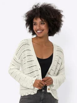 Strickjacken|heine Ajourstrickjacke aus reiner Baumwolle ecru
