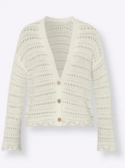 Strickjacken|heine Ajourstrickjacke aus reiner Baumwolle ecru