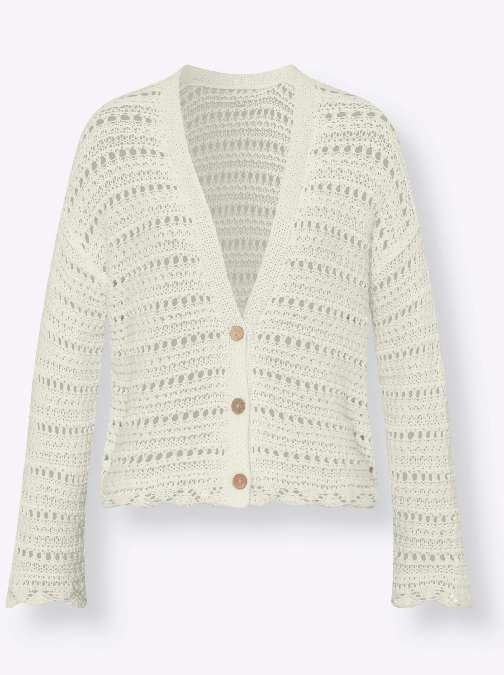 Strickjacken|heine Ajourstrickjacke aus reiner Baumwolle ecru