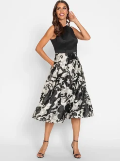 Abendkleider|heine A-Linien-Kleid schwarz-champagner-bedruckt