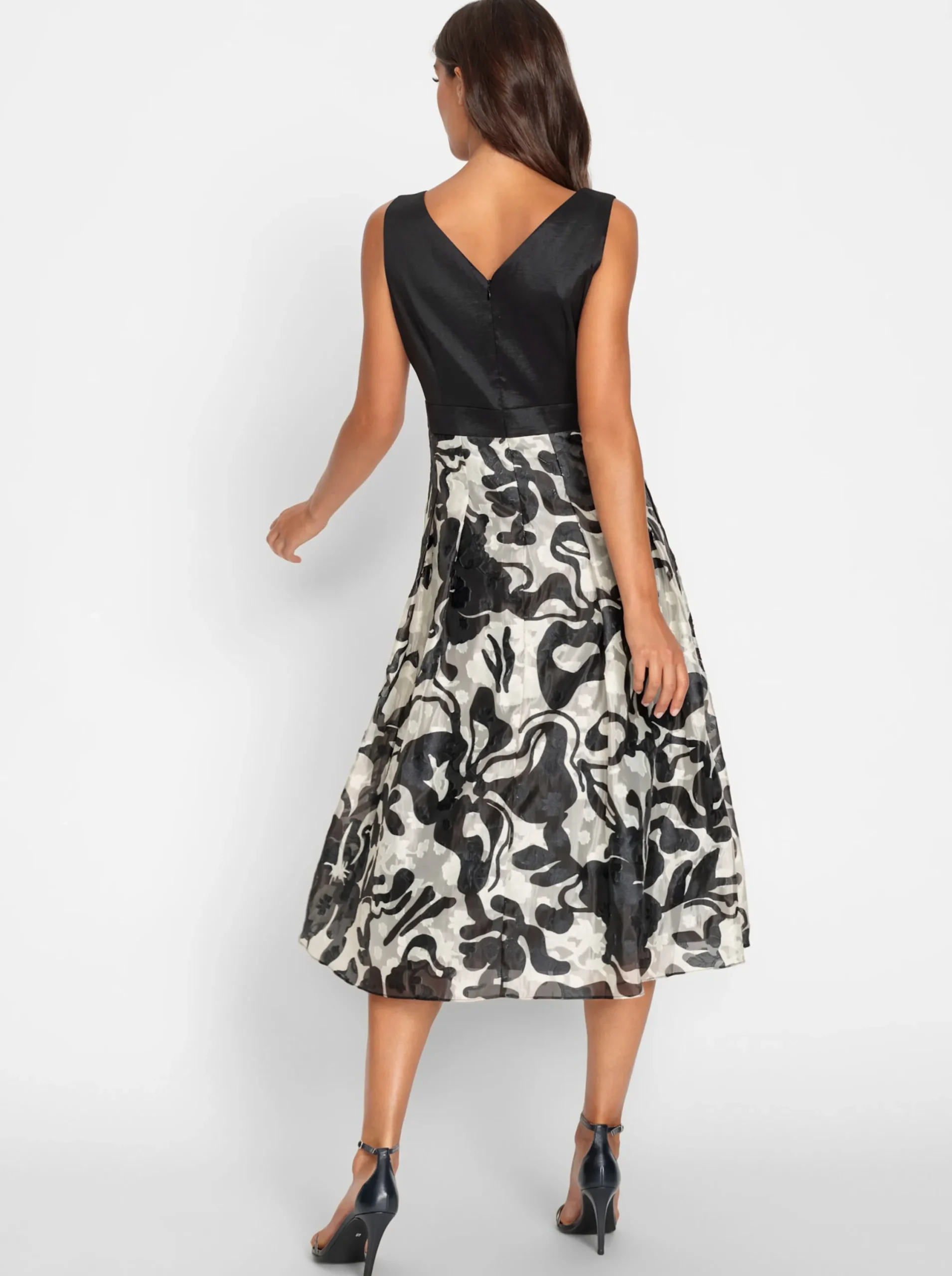 Abendkleider|heine A-Linien-Kleid schwarz-champagner-bedruckt