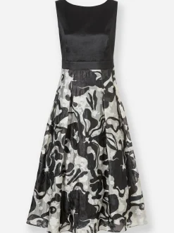 Abendkleider|heine A-Linien-Kleid schwarz-champagner-bedruckt
