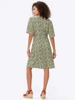 Strandkleider|heine A-Linien-Kleid oliv-ecru-bedruckt