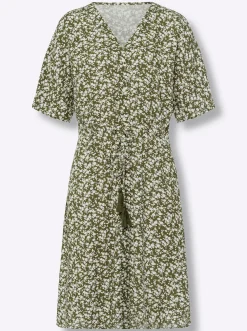 Strandkleider|heine A-Linien-Kleid oliv-ecru-bedruckt