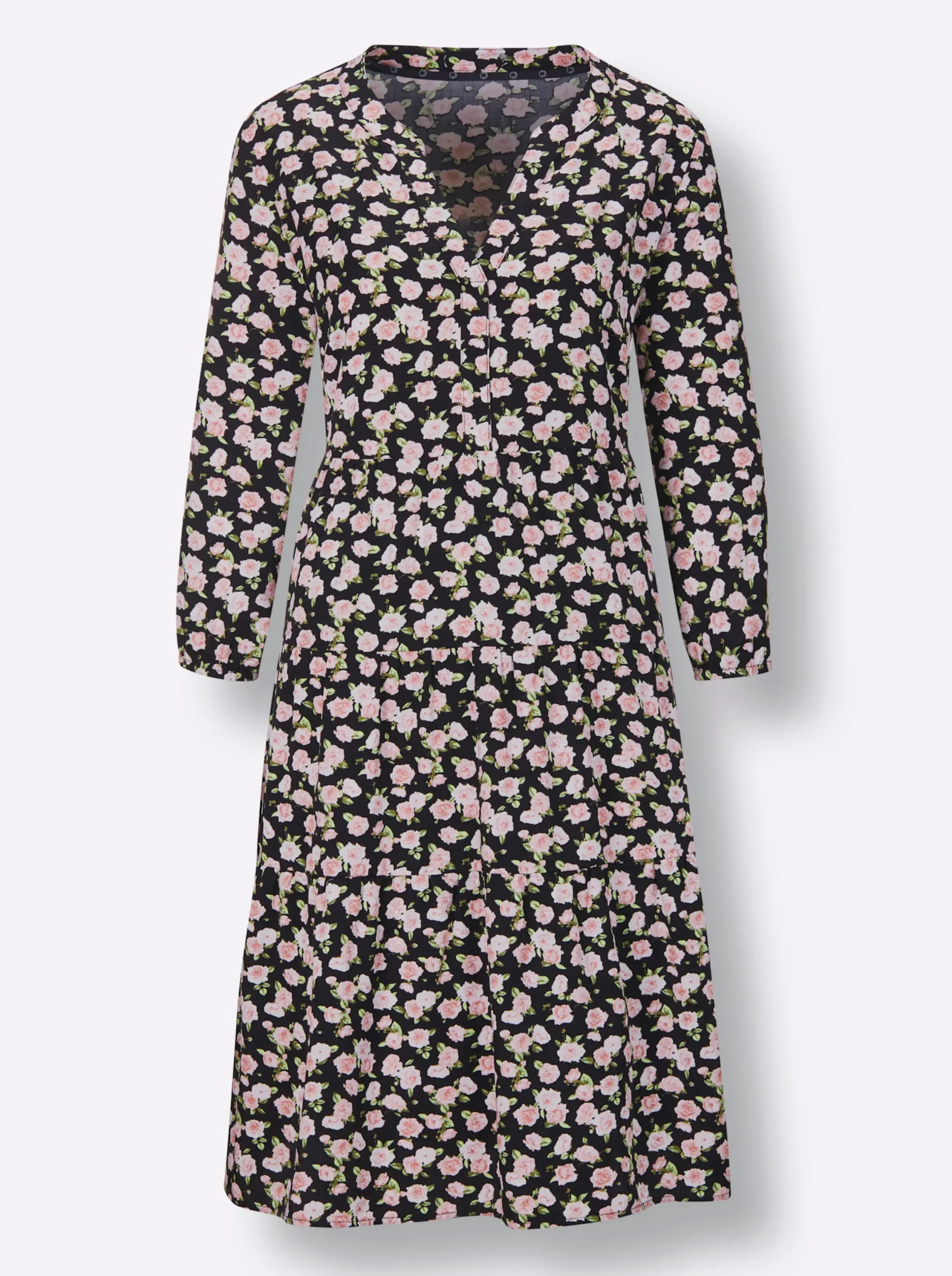 Kleider|CREATION L PREMIUM A-Linien-Kleid im brillanten Digitaldruck schwarz-hellrosé-bedruckt