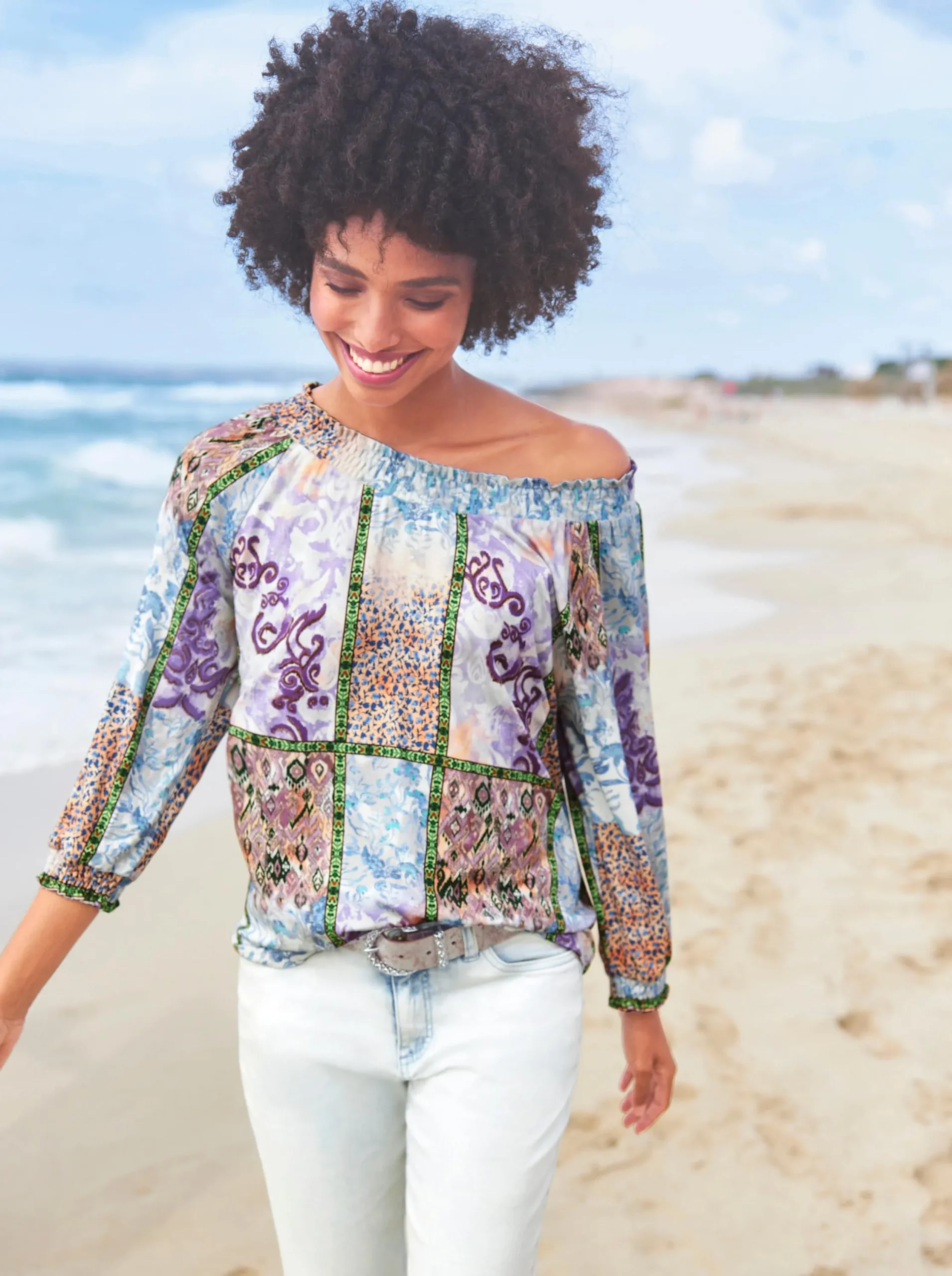 Shirts|heine 3/4-Arm-Shirt lavendel-mint-bedruckt