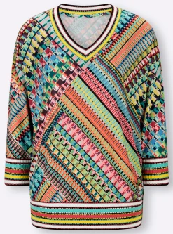Shirts|heine 3/4-Arm-Shirt smaragd-pink-gemustert