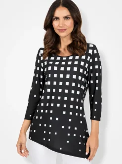 Shirts| 3/4-Arm-Shirt schwarz-weiß-bedruckt