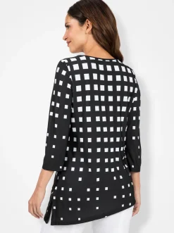 Shirts| 3/4-Arm-Shirt schwarz-weiß-bedruckt