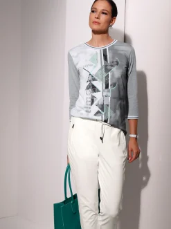 Shirts| 3/4-Arm-Shirt steingrau-weiß-bedruckt